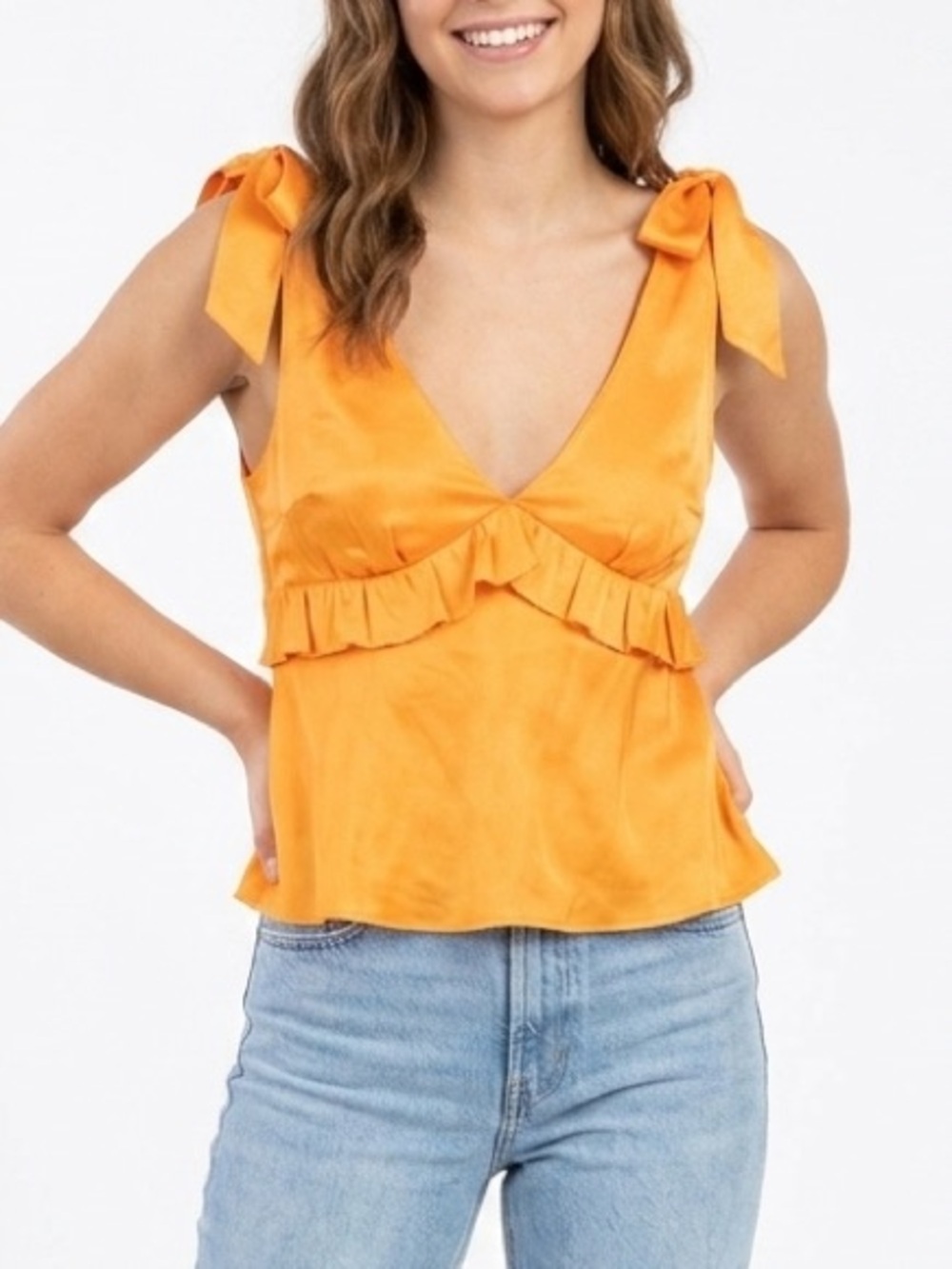 NWT Maggie Marilyn Diana Ruffled Camisole V Neck Tie Shoulder Orange Sz 8